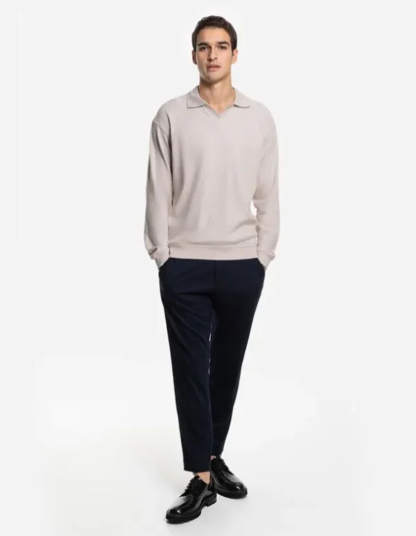 Langarmshirt - Hemdkragen - beige