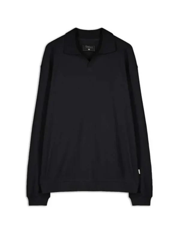 Langarmshirt - Hemdkragen - schwarz