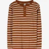 Langarmshirt - Henley-Ausschnitt - braun