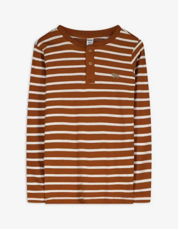 Langarmshirt - Henley-Ausschnitt - braun