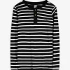 Langarmshirt - Henley-Ausschnitt - schwarz