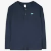 Langarmshirt - Henley-Ausschnitt - dunkelblau