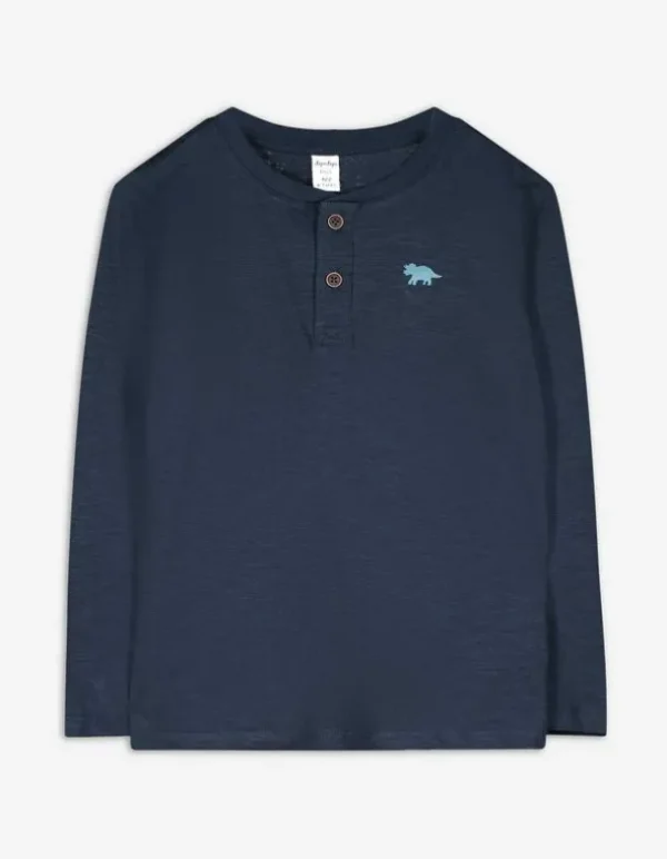 Langarmshirt - Henley-Ausschnitt - dunkelblau