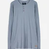 Langarmshirt - Henley-Ausschnitt - blau