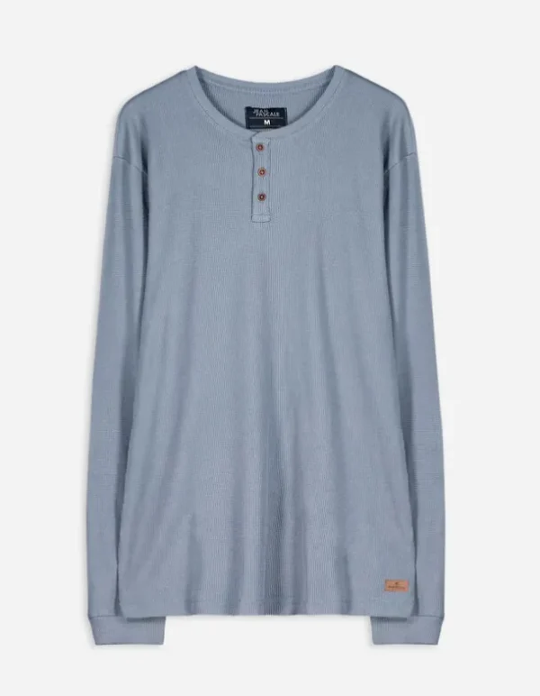 Langarmshirt - Henley-Ausschnitt - blau