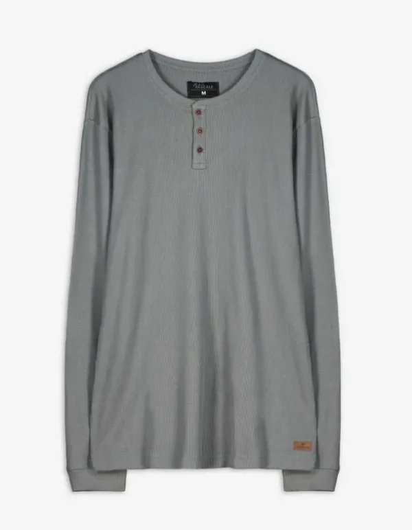 Langarmshirt - Henley-Ausschnitt - dunkelgrün