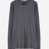 Langarmshirt - Henley-Ausschnitt - dunkelgrau
