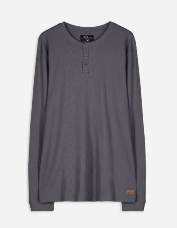 Langarmshirt - Henley-Ausschnitt - dunkelgrau