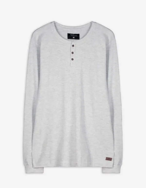 Langarmshirt - Henley-Ausschnitt - grau