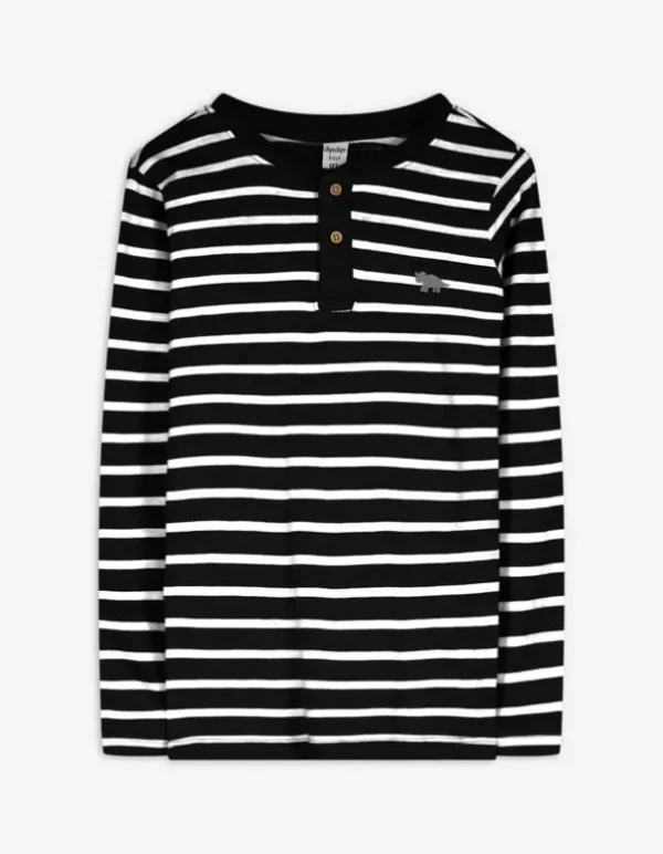 Langarmshirt - Henley-Ausschnitt - schwarz