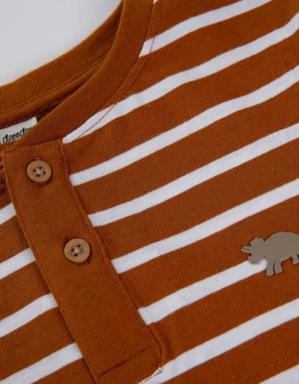 Langarmshirt - Henley-Ausschnitt - braun