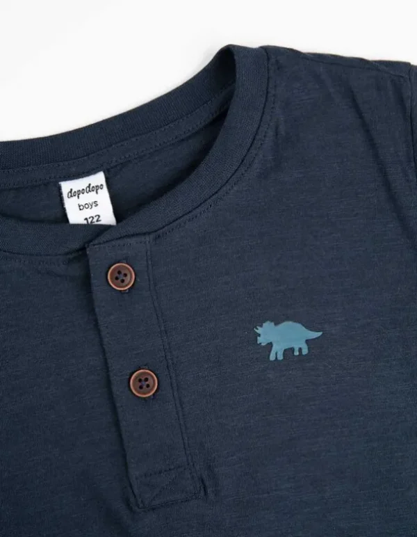 Langarmshirt - Henley-Ausschnitt - dunkelblau