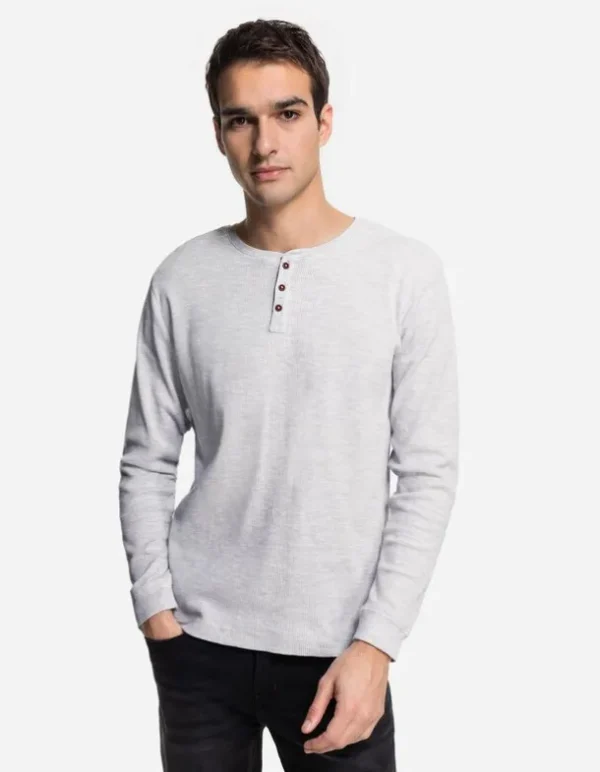 Langarmshirt - Henley-Ausschnitt - grau