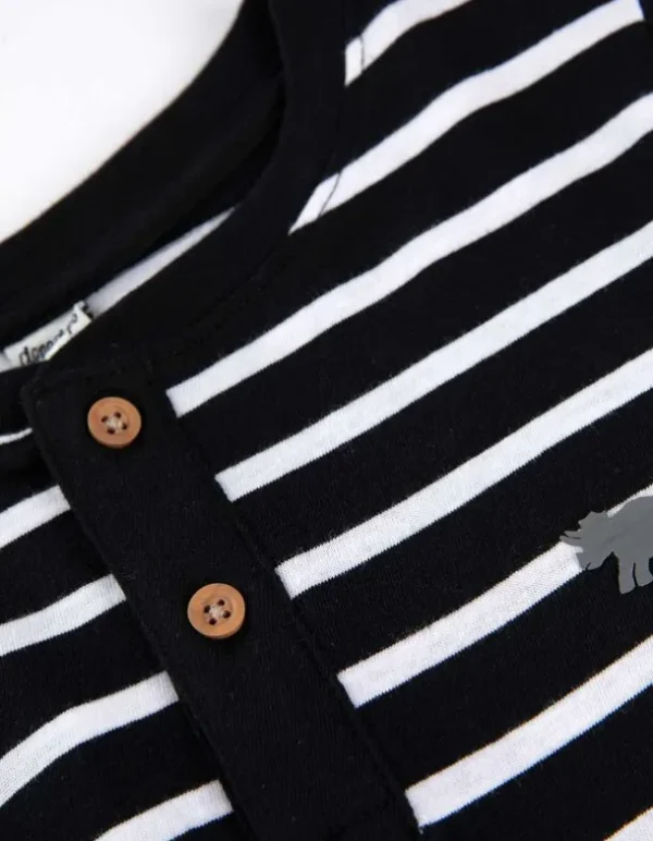 Langarmshirt - Henley-Ausschnitt - schwarz