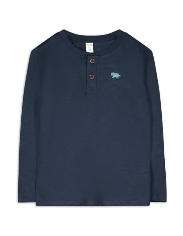 Langarmshirt - Henley-Ausschnitt - dunkelblau