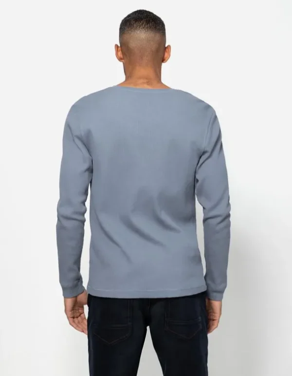 Langarmshirt - Henley-Ausschnitt - blau