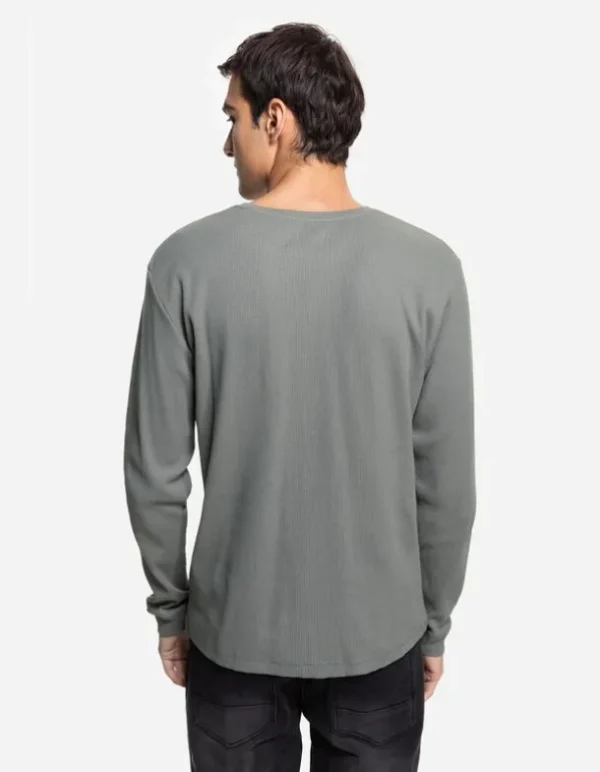 Langarmshirt - Henley-Ausschnitt - dunkelgrün