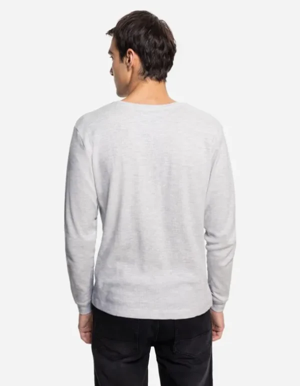 Langarmshirt - Henley-Ausschnitt - grau