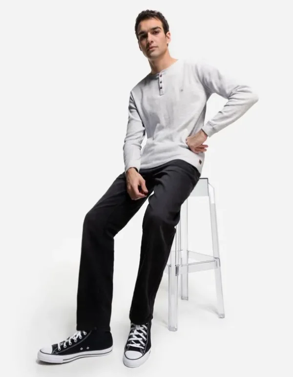 Langarmshirt - Henley-Ausschnitt - grau