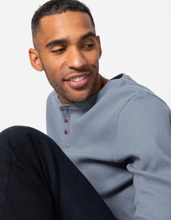 Langarmshirt - Henley-Ausschnitt - blau