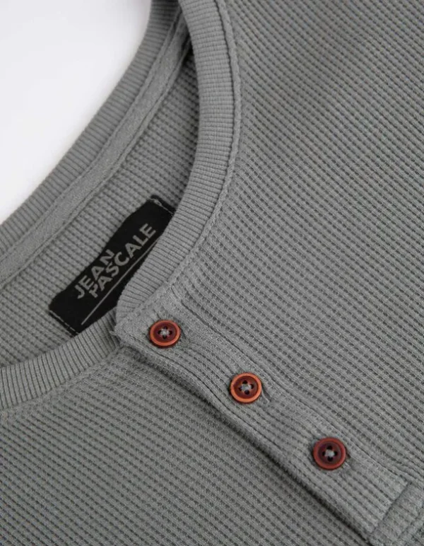 Langarmshirt - Henley-Ausschnitt - dunkelgrün