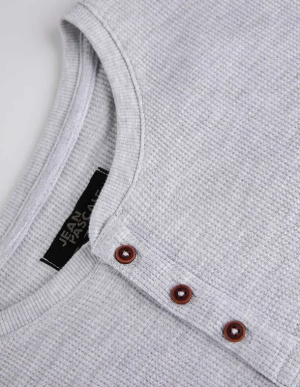 Langarmshirt - Henley-Ausschnitt - grau