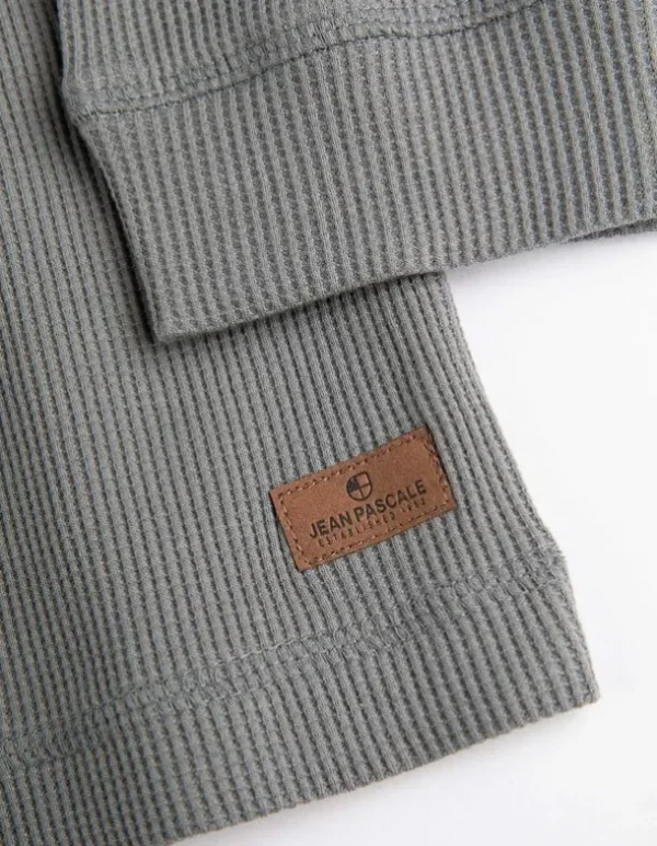Langarmshirt - Henley-Ausschnitt - dunkelgrün