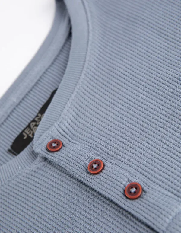Langarmshirt - Henley-Ausschnitt - blau