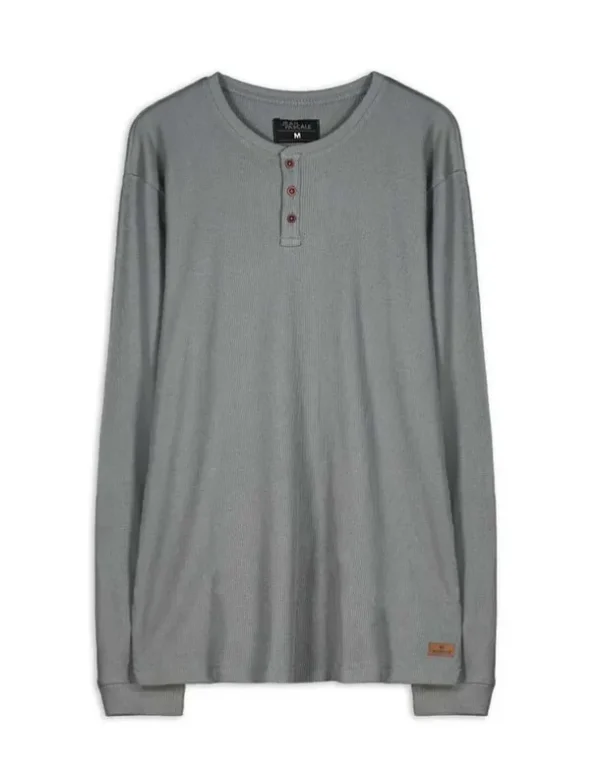 Langarmshirt - Henley-Ausschnitt - dunkelgrün
