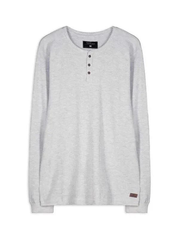Langarmshirt - Henley-Ausschnitt - grau