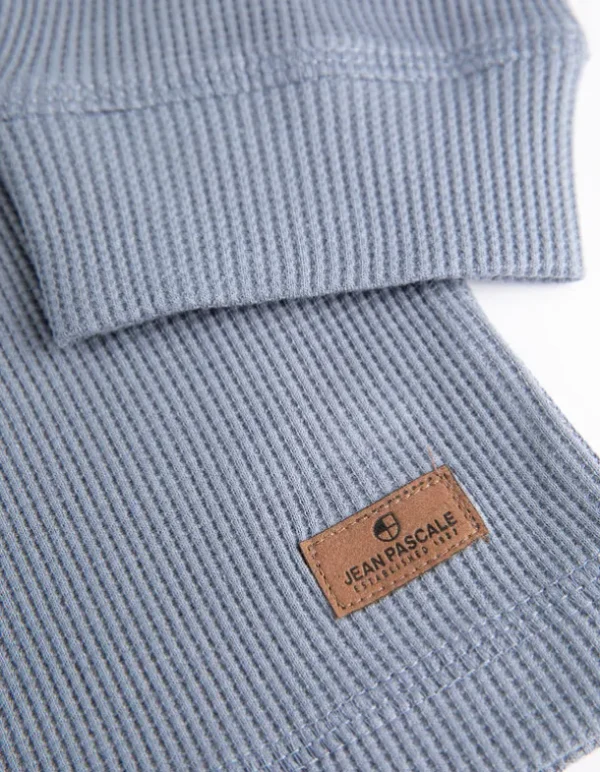 Langarmshirt - Henley-Ausschnitt - blau