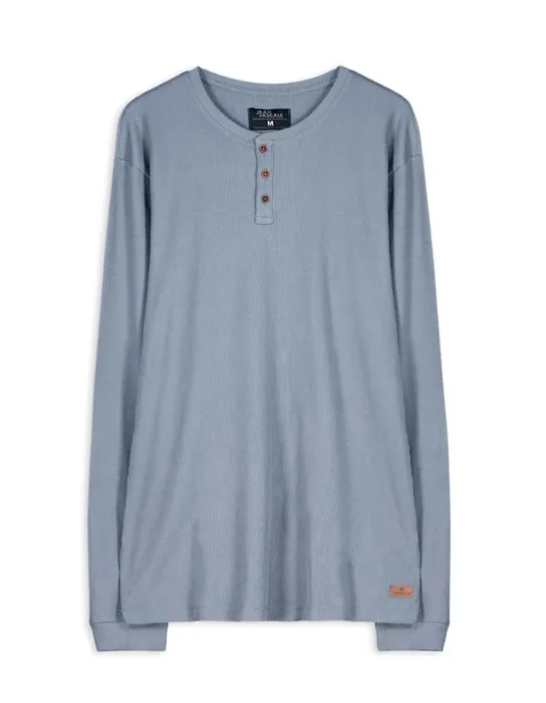 Langarmshirt - Henley-Ausschnitt - blau