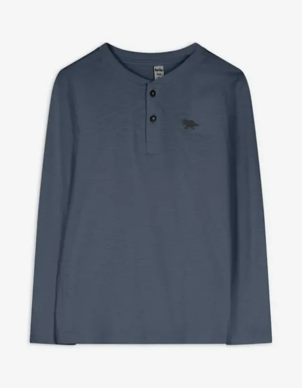 Langarmshirt - Knopfleiste - dunkelblau
