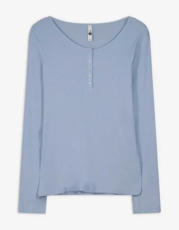 Langarmshirt - Knopfleiste - hellblau