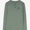 Langarmshirt - Knopfleiste - dunkelgrün