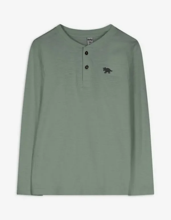 Langarmshirt - Knopfleiste - dunkelgrün
