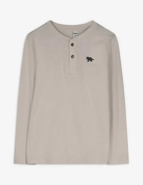 Langarmshirt - Knopfleiste - beige