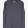 Langarmshirt - Knopfleiste - dunkelgrau