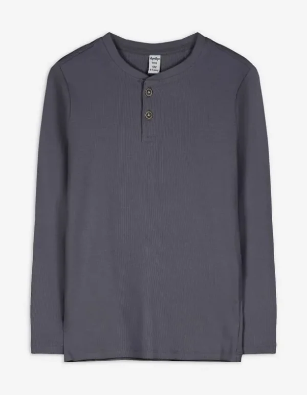 Langarmshirt - Knopfleiste - dunkelgrau