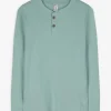 Langarmshirt - Knopfleiste - türkis