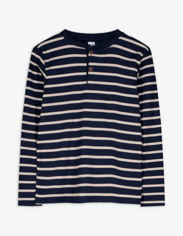 Langarmshirt - Knopfleiste - dunkelblau