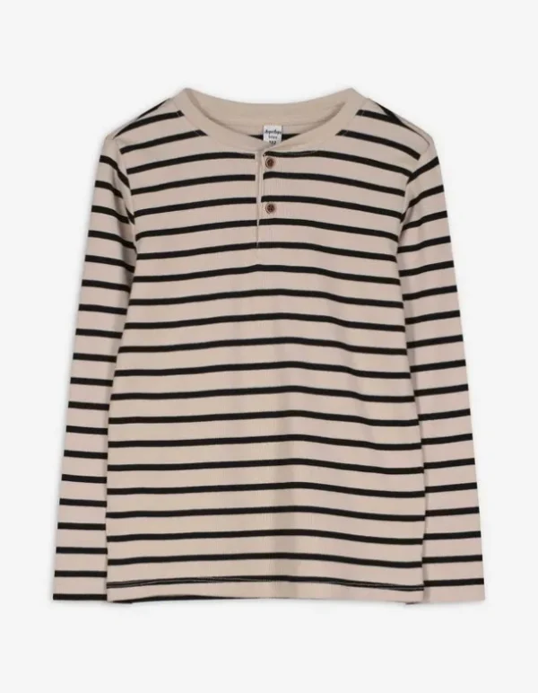 Langarmshirt - Knopfleiste - beige