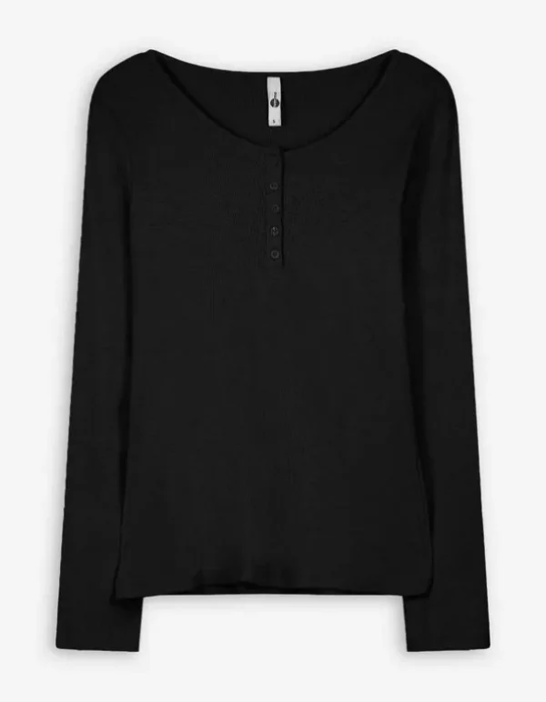 Langarmshirt - Knopfleiste - schwarz