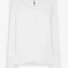 Langarmshirt - Knopfleiste - weiß