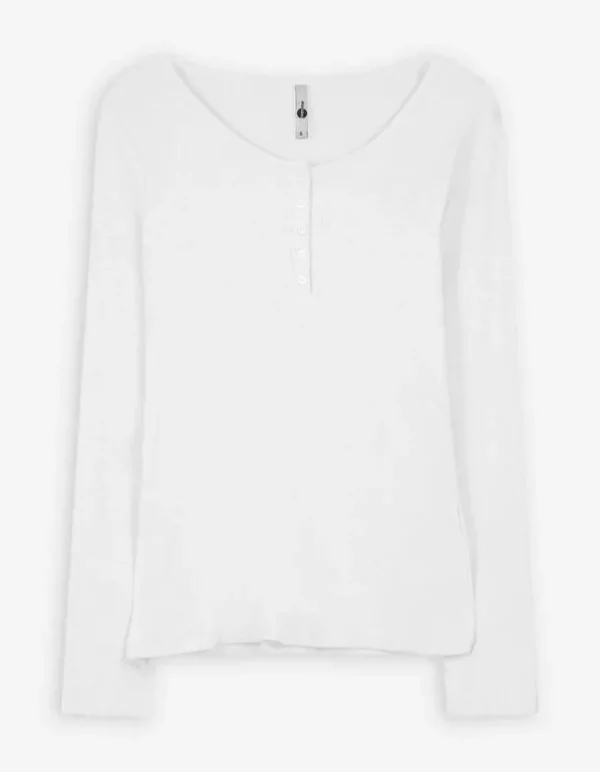 Langarmshirt - Knopfleiste - weiß