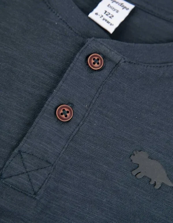 Langarmshirt - Knopfleiste - dunkelblau
