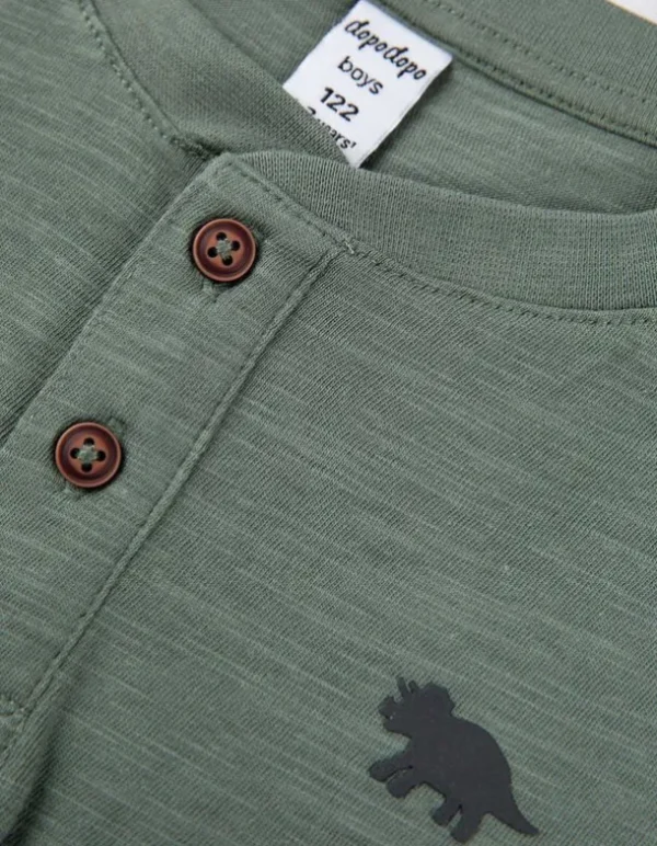 Langarmshirt - Knopfleiste - dunkelgrün