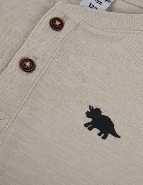 Langarmshirt - Knopfleiste - beige