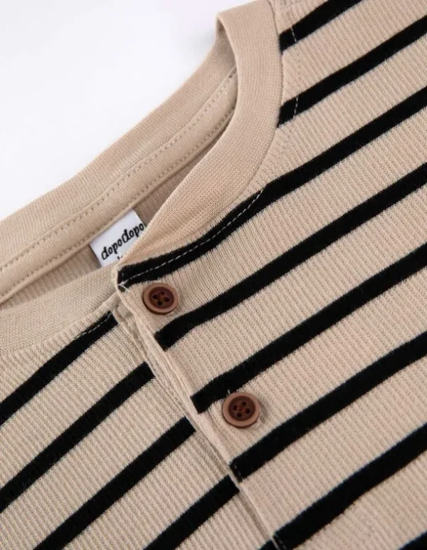 Langarmshirt - Knopfleiste - beige