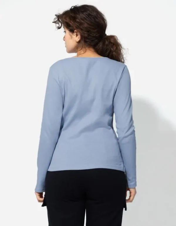 Langarmshirt - Knopfleiste - hellblau